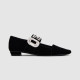 ROGER VIVIER 로저비비에 여성용 크리스탈 벨벳 메리 제인 발레 플랫 0074