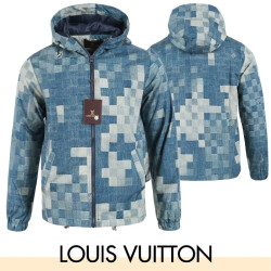 LOUIS VUITTON 루이비통 블루 체커보드 윈드 자켓