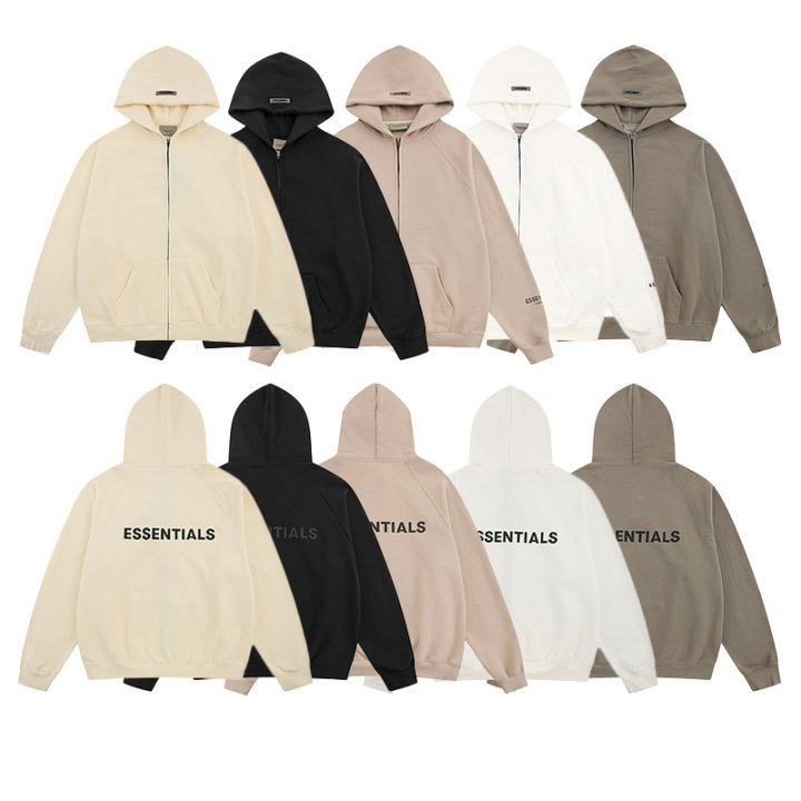 FEAR OF GOD 피어오브갓 에센셜 1101 백 로고 플리스 풀 후드 집업