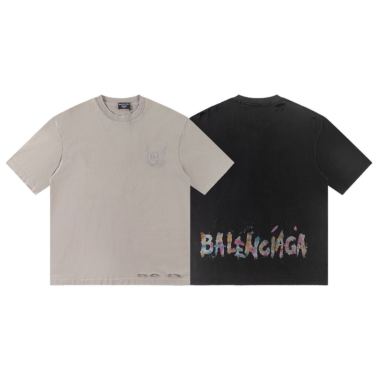 BALENCIAGA 발렌시아가 6437 네일 폴리시 로고 구제 워싱 반팔